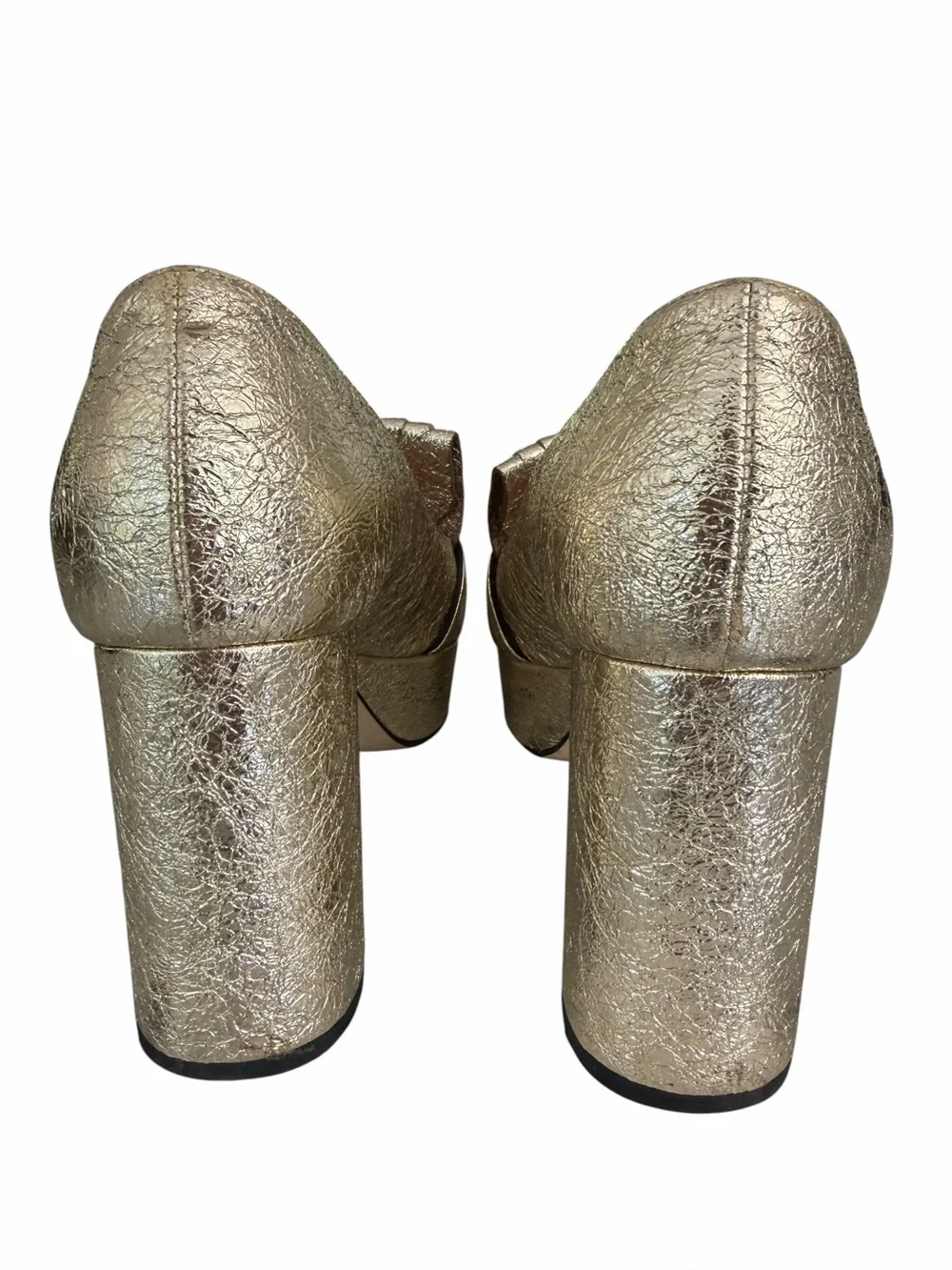 Gucci Gold Leather Galassia Platino Marmont  GG Platform Block Heels Size 37.5